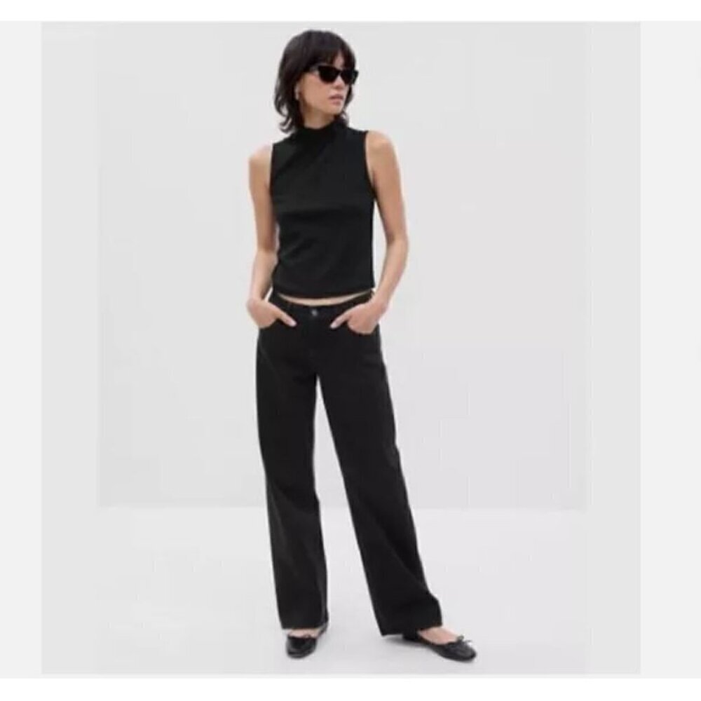 GAP Low Rise Stride Wide Leg Black Wash Jeans Size 4 TALL NWT $90 4T Y2k Skater